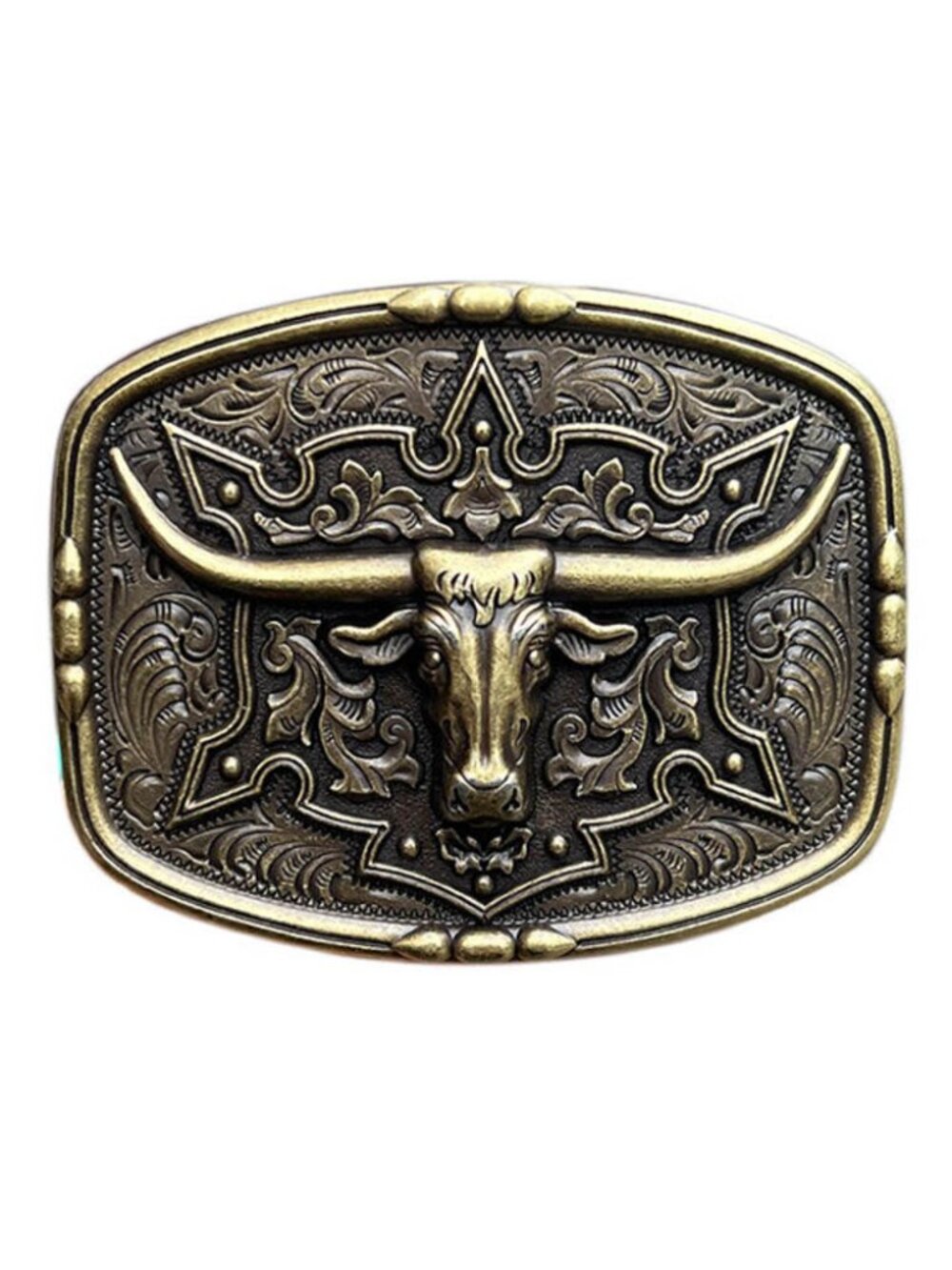 Western Longhorn Bull Belt Buckle – Antique Bronze Look – Cowboy Rodeo Style